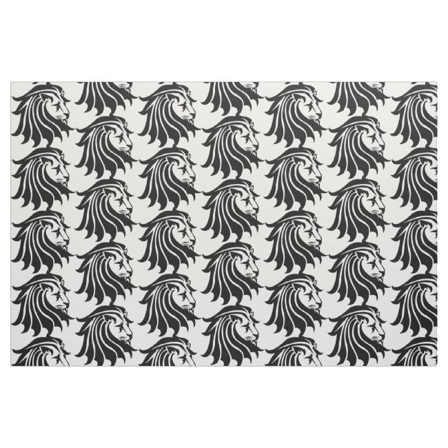 Black and White Lion Silhouette Pattern Fabric