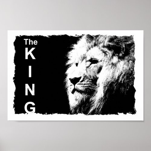 Black And White Lion Template Nature Animal King Poster