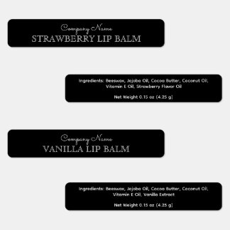 Black and White Lip Balm Brand Ingredient Custom Labels