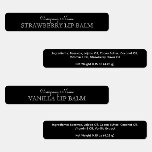 Black and White Lip Balm Brand Ingredient Custom Labels