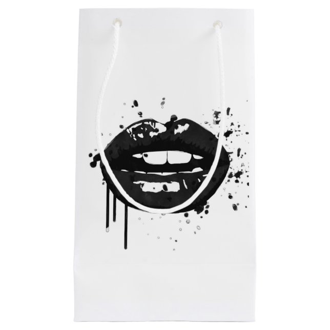 Black and white lips beauty makeup kiss fashion small gift bag (Front)