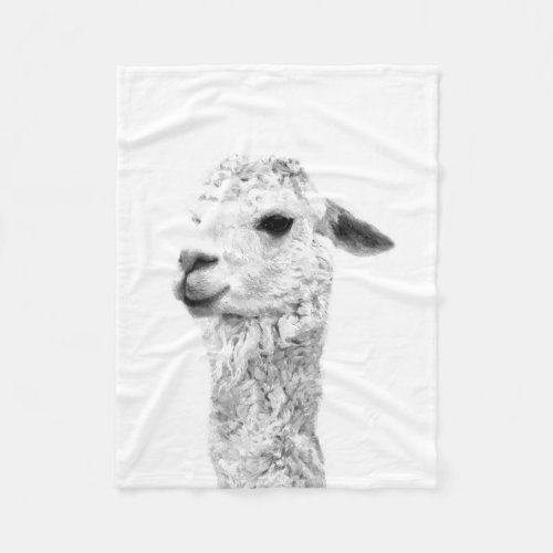 Black and white llama farm animal portrait fleece blanket