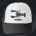 Black and White Lobster Graphic Personalized Trucker Hat<br><div class="desc">Add your own text to this baseball cap to create a custom souvenir or a personalized gift. This hat features a realistic style illustration of a lobster in black and is ready to be customized with your own text in bold black lettering below the graphic.</div>