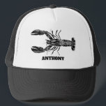 Black and White Lobster Graphic Personalized Trucker Hat<br><div class="desc">Add your own text to this baseball cap to create a custom souvenir or a personalized gift. This hat features a realistic style illustration of a lobster in black and is ready to be customized with your own text in bold black lettering below the graphic.</div>