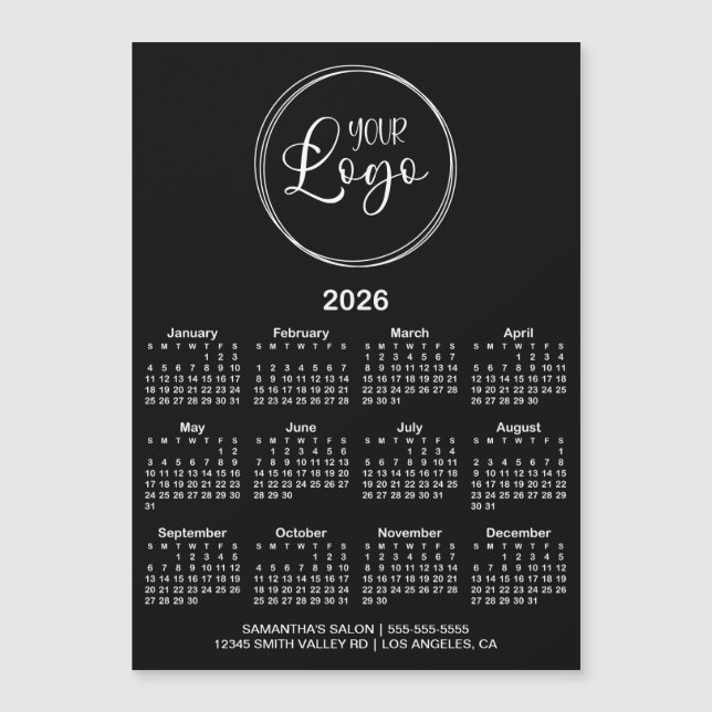 Black and White Logo 2026 Magnetic Calendar (Front)
