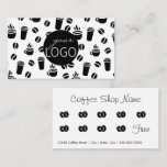 Black and White Logo Coffee Shop Pattern Loyalty B Business Card