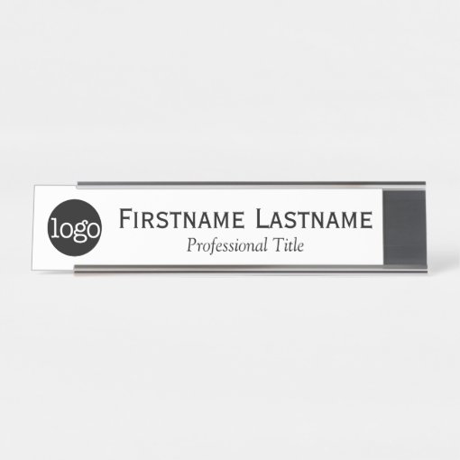 Black and White - Logo, Name, Professional Title Desk Name Plate | Zazzle