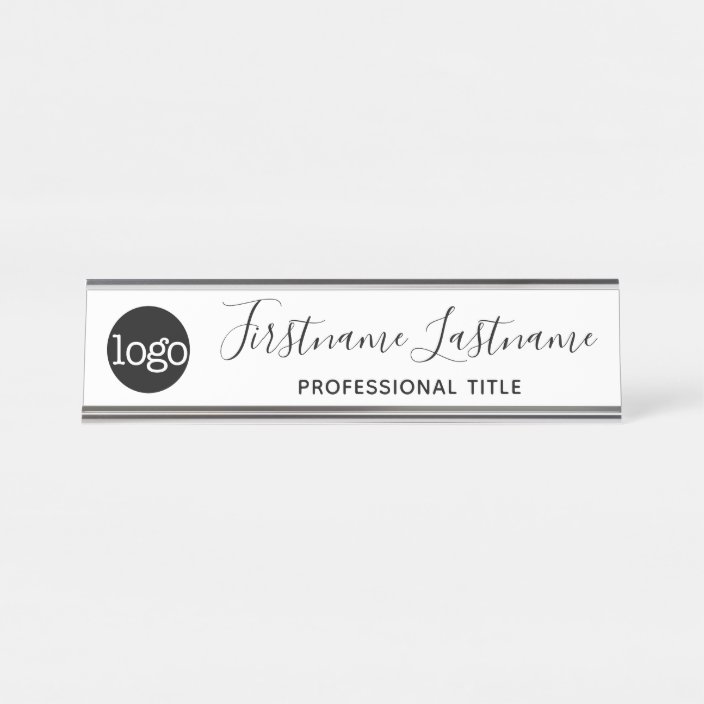 Black and White - Logo, Name, Title Script Desk Name Plate | Zazzle