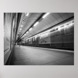 Black and White London Underground Speeding Train Poster