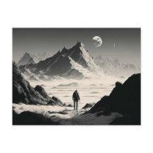 Black and White Lone Hiker in the Desert Mountains