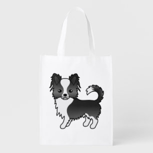 Black And White Long Coat Chihuahua Cartoon Dog Grocery Bag