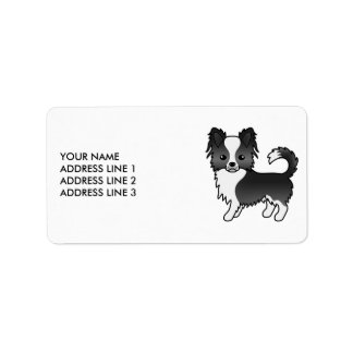 Black And White Long Coat Chihuahua Cartoon Dog Label