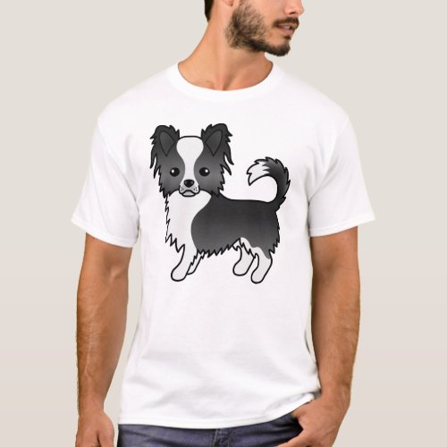 Black And White Long Coat Chihuahua Cartoon Dog T_Shirt