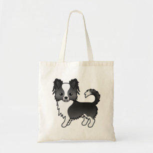 Black And White Long Coat Chihuahua Cartoon Dog Tote Bag