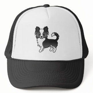 Black And White Long Coat Chihuahua Cartoon Dog Trucker Hat
