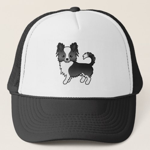 Black And White Long Coat Chihuahua Cartoon Dog Trucker Hat