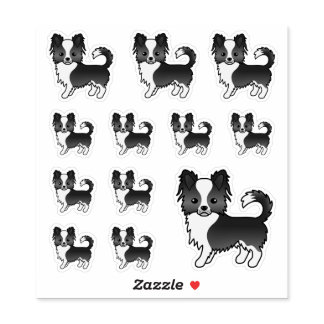 Black And White Long Coat Chihuahua Cartoon Dogs Sticker