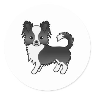 Black And White Long Coat Chihuahua Cute Dog Classic Round Sticker
