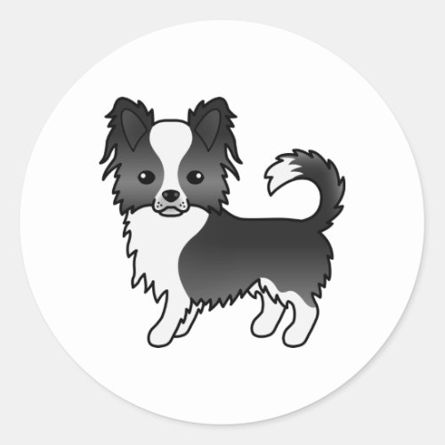 Black And White Long Coat Chihuahua Cute Dog Classic Round Sticker