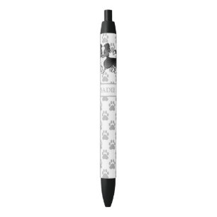 Black And White Long Coat Chihuahua Dog & Name Pen