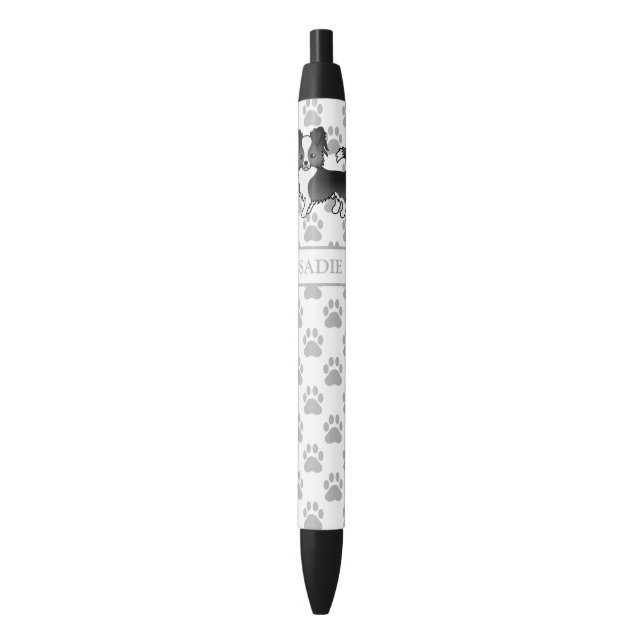 Black And White Long Coat Chihuahua Dog & Name Pen (Front Vertical)