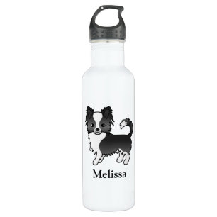Black And White Long Coat Chihuahua Dog & Name Stainless Steel Water Bottle