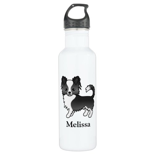 Black And White Long Coat Chihuahua Dog  Name Stainless Steel Water Bottle