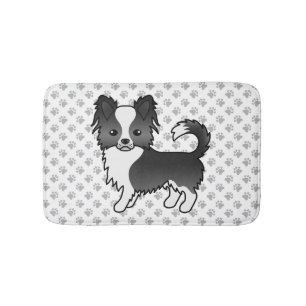 Black And White Long Coat Chihuahua Dog & Paws Bath Mat