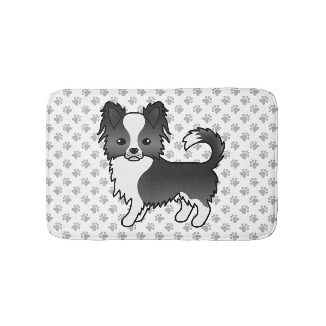 Black And White Long Coat Chihuahua Dog & Paws Bath Mat (Front)