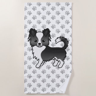 Black And White Long Coat Chihuahua Dog &amp; Paws Beach Towel
