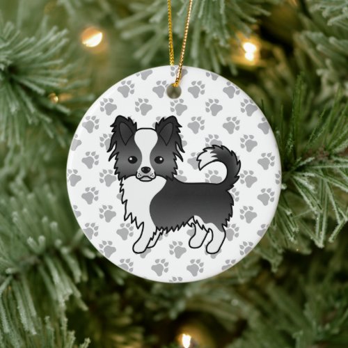 Black And White Long Coat Chihuahua Dog  Paws Ceramic Ornament