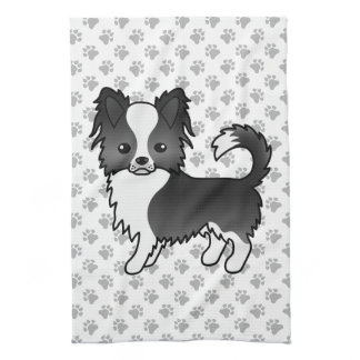 Black And White Long Coat Chihuahua Dog &amp; Paws Kitchen Towel