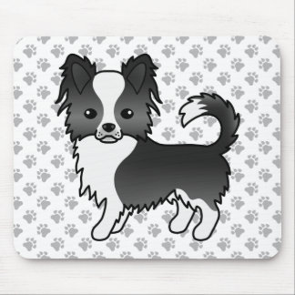 Black And White Long Coat Chihuahua Dog &amp; Paws Mouse Pad