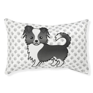 Black And White Long Coat Chihuahua Dog &amp; Paws Pet Bed