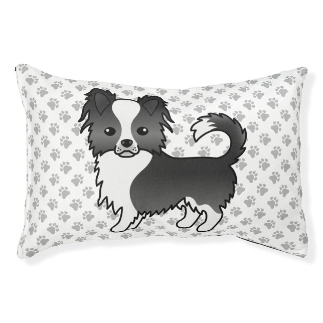 Black And White Long Coat Chihuahua Dog & Paws Pet Bed (Front)