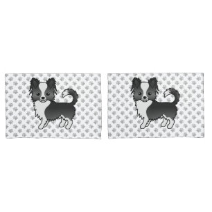 Black And White Long Coat Chihuahua Dog & Paws Pillow Case
