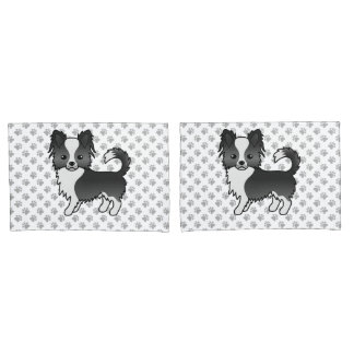 Black And White Long Coat Chihuahua Dog &amp; Paws Pillow Case