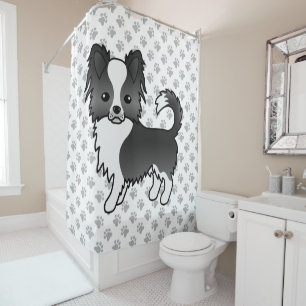 Black And White Long Coat Chihuahua Dog & Paws Shower Curtain