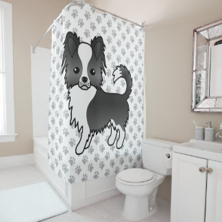 Black And White Long Coat Chihuahua Dog &amp; Paws Shower Curtain