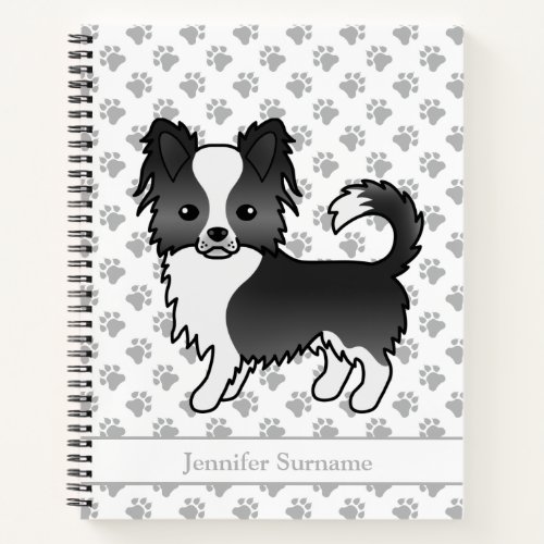 Black And White Long Coat Chihuahua Dog  Text Notebook