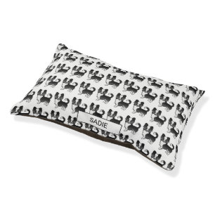 Black And White Long Coat Chihuahua Pattern & Name Pet Bed