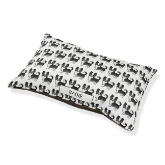 Black And White Long Coat Chihuahua Pattern &amp; Name Pet Bed