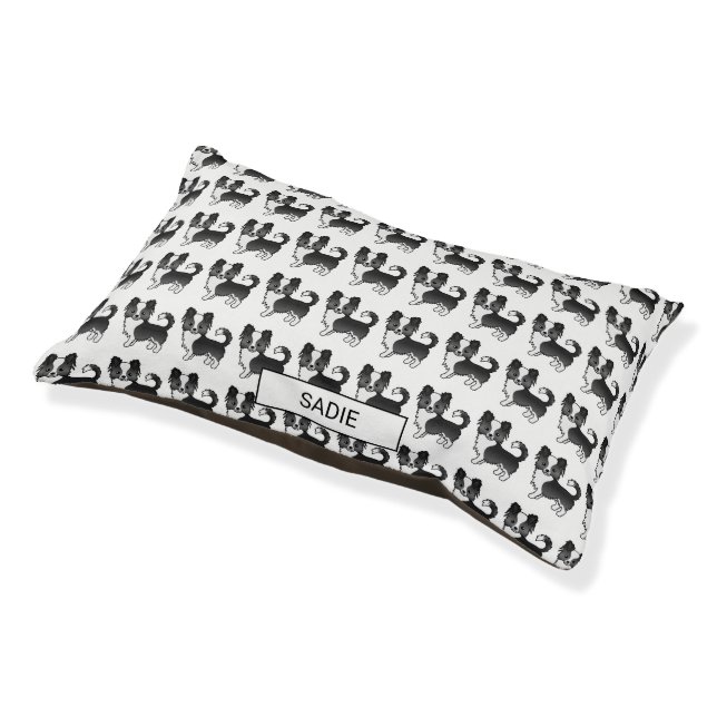 Black And White Long Coat Chihuahua Pattern & Name Pet Bed (Angled)