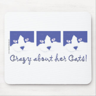 Black and White Longhaired Cat Mouse Pad