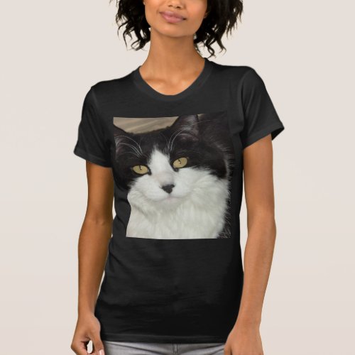 Black and White Longhaired Cat T_Shirt