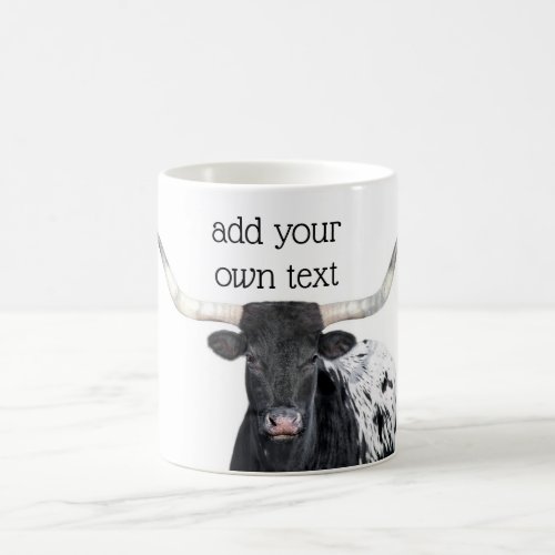  black and white  longhorn cow add your own quote coffee mug