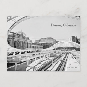 Black and White Look of Union Station, Denver, CO Postcard