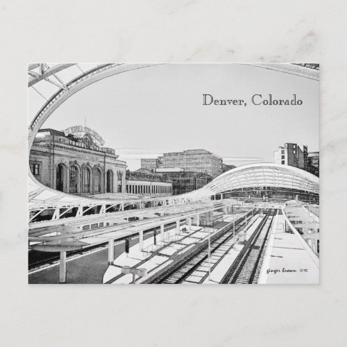 Black and White Look of Union Station Denver CO Postcard
