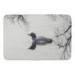 Black and white loon on a lake  Bathroom mat