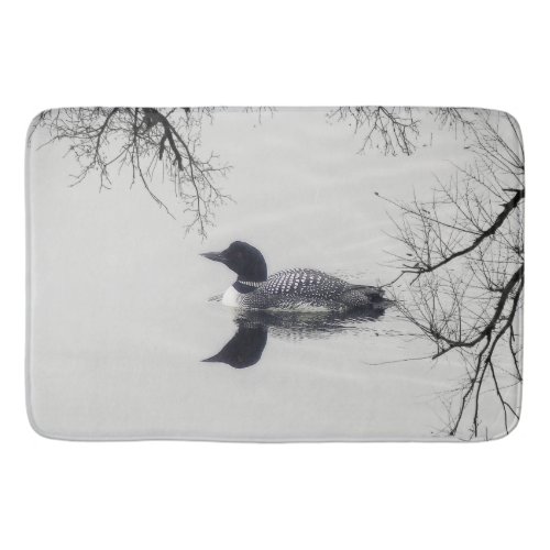 Black and white loon on a lake  Bathroom mat